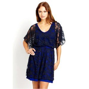 GREEN ENVELOPE Blue Kimono Sleeve Lace Dress